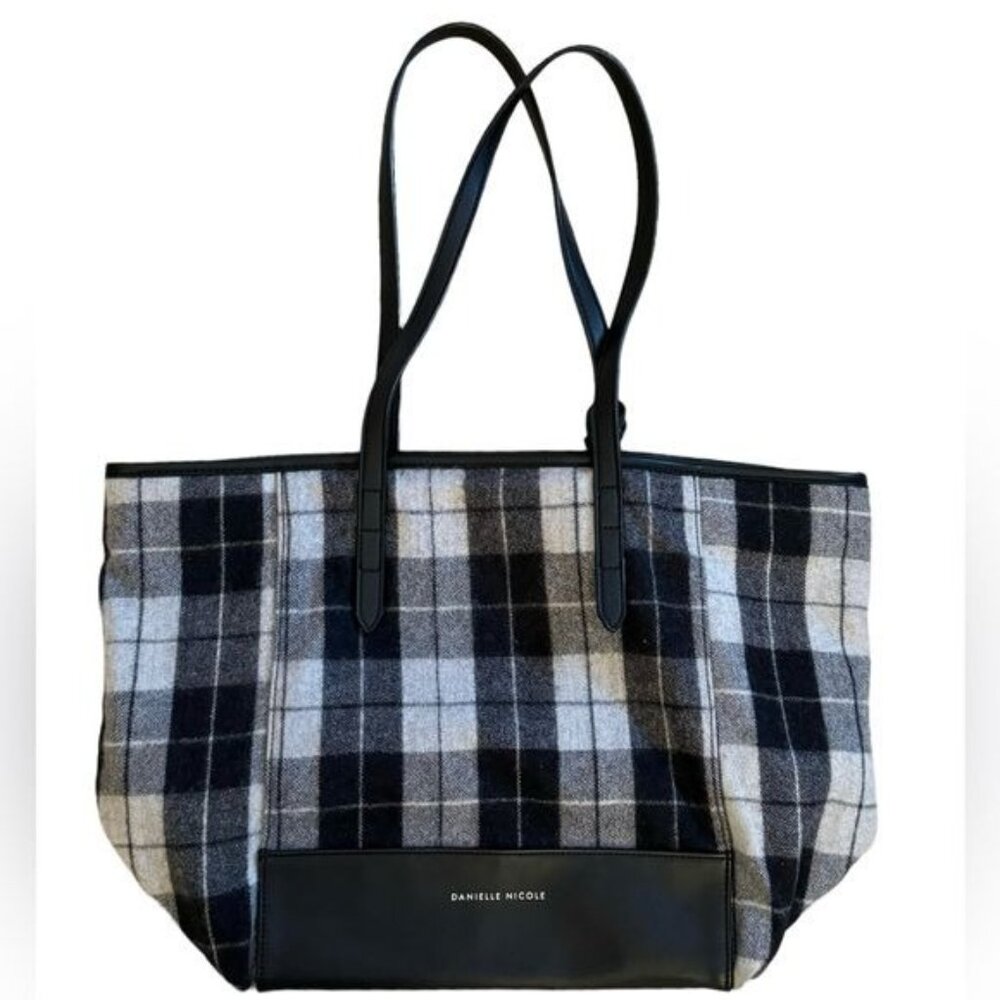 Danielle Nicole Hudson Tote Bag in Black and White Plaid EUC